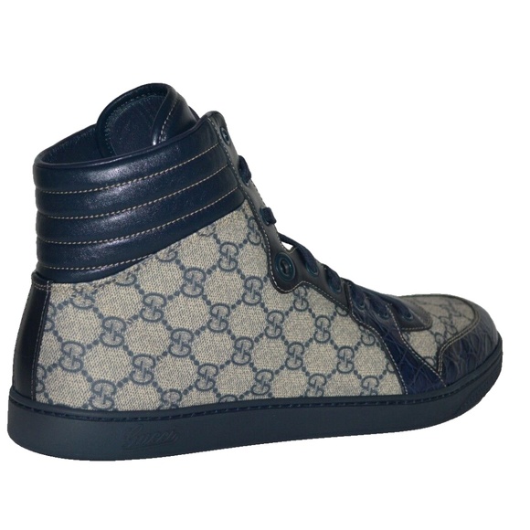 NIB GUCCI GG SUPREME CANVAS MENS HITOP CROCODILE TRIM SNEAKERS - Picture 2 of 10